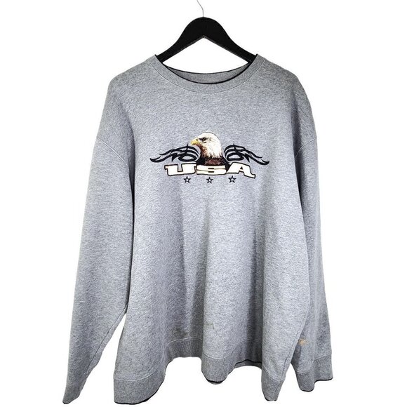 VTG Croft & Barrow Gray USA Bald Eagle Big Patch Pullover Sweater - Picture 1 of 8